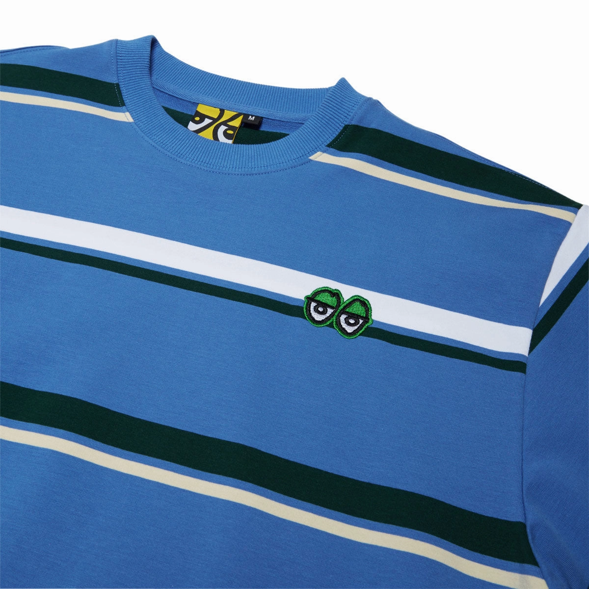 Timeless Style Multi Panel Structure Krooked Eyes Emb Stripe T-Shirt - Multi Color/Green