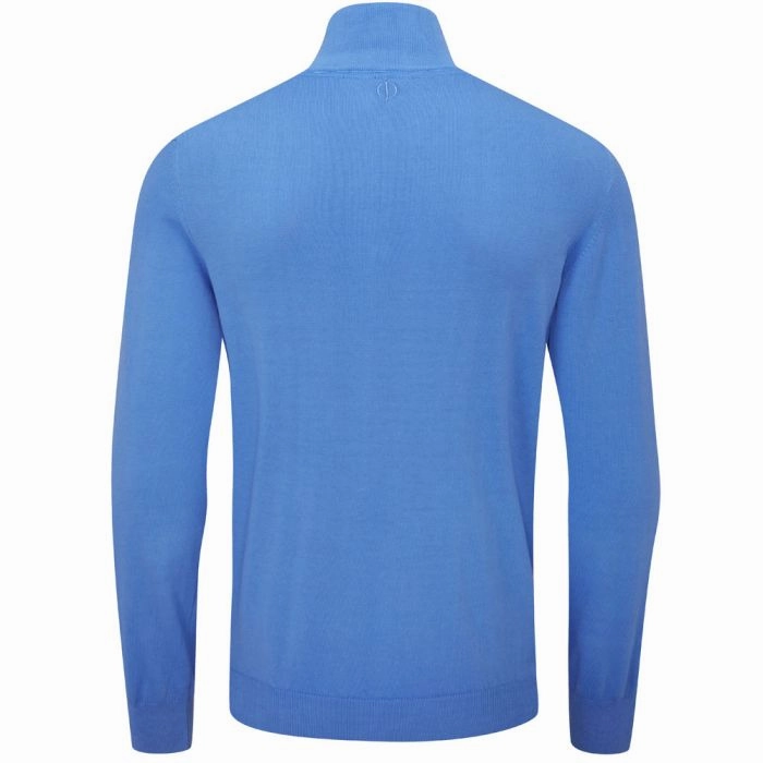Oscar Jacobson Waldorf 1/2 Zip Pullover - Mid Blue Travel Relaxed Color fastness