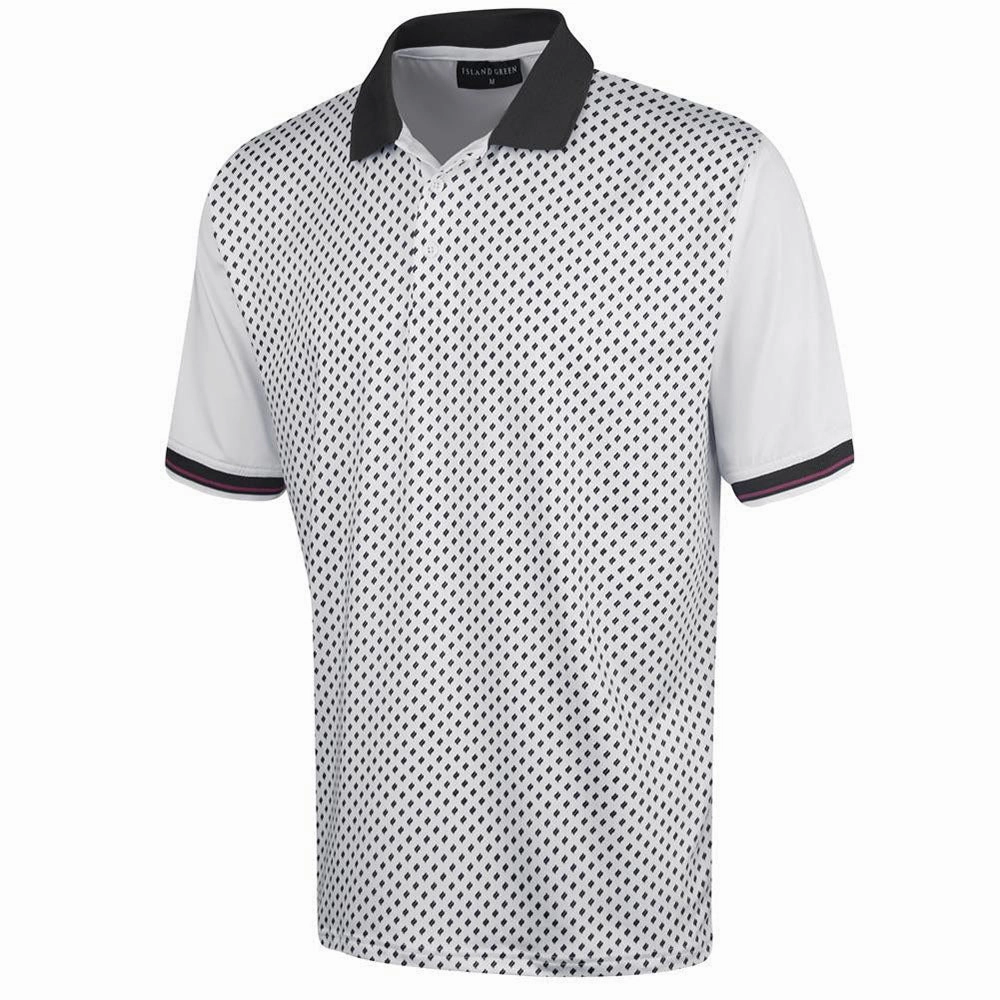 Autumn coziness Relaxed Torso Fit Island Green Diamond Print Polo Shirt - White