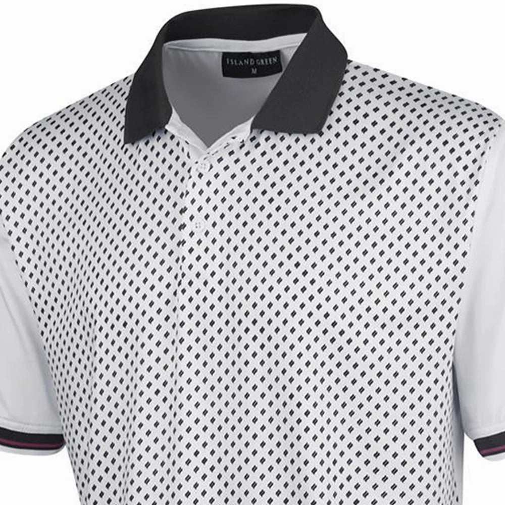 Holiday Outfit Island Green Diamond Print Polo Shirt - White