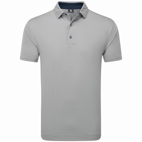 FootJoy Stretch Lisle Dot Print Polo Shirt - Grey/Navy Relaxed fit style Recommended