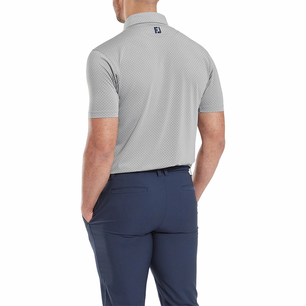 Tagless Comfort Fit for Everyone FootJoy Stretch Lisle Dot Print Polo Shirt - Grey/Navy