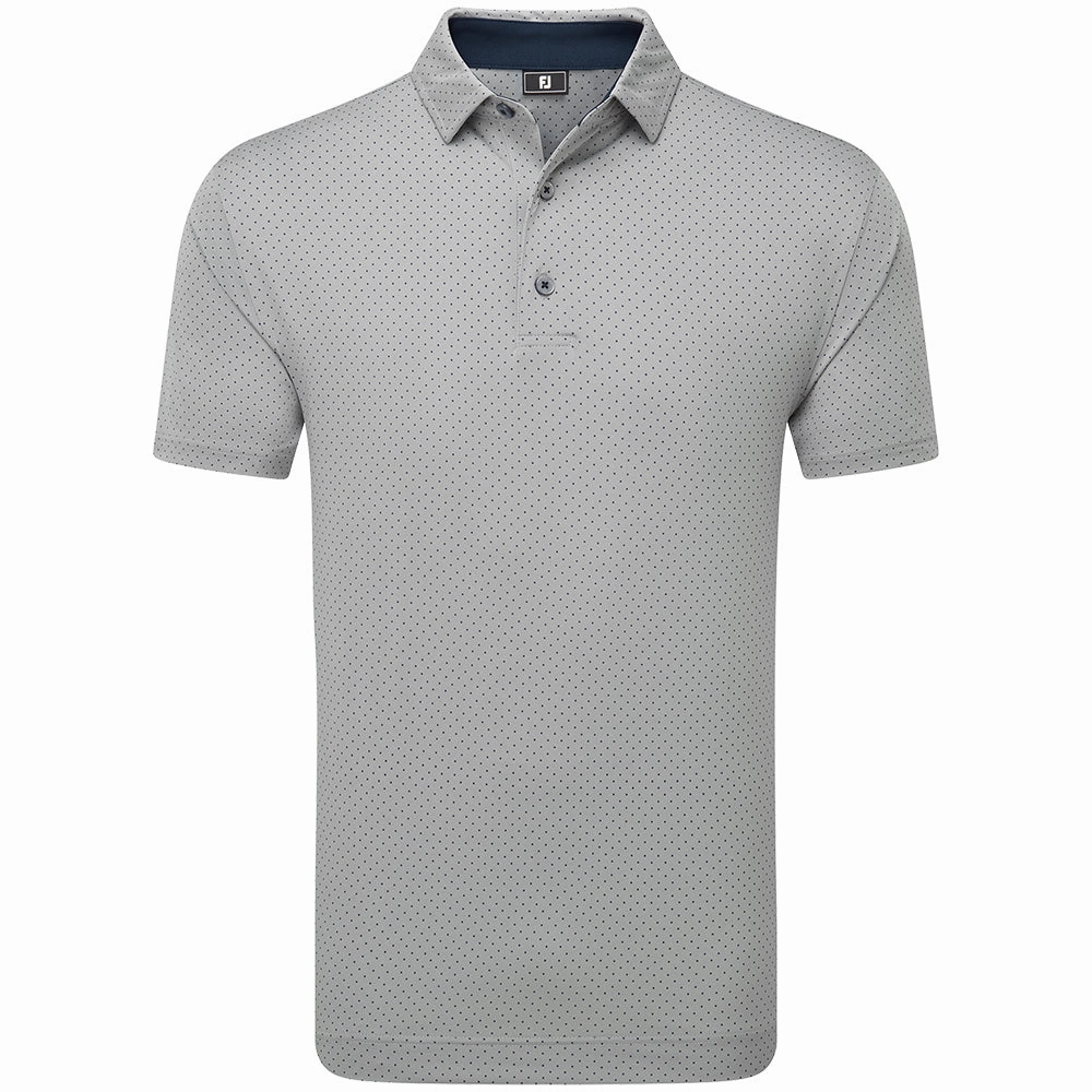 FootJoy Stretch Lisle Dot Print Polo Shirt - Grey/Navy Relaxed fit style Recommended