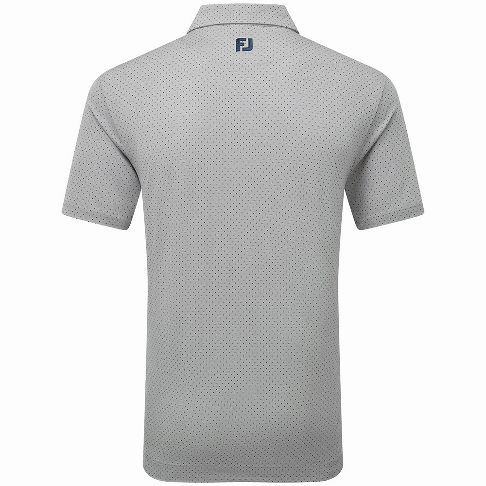 FootJoy Stretch Lisle Dot Print Polo Shirt - Grey/Navy Layered Sleeve Construction