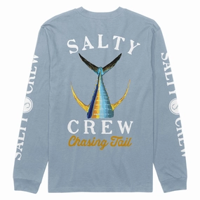 Pocket Reinforcement Vintage Wash Effect Salty Crew Tailed Classic Long Sleeve T-Shirt - Blue Fog
