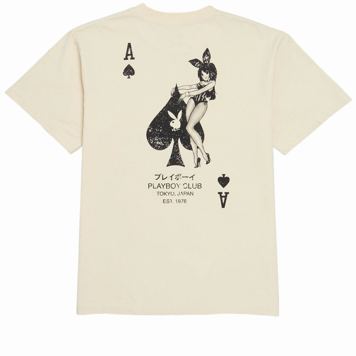 Color Bars x Playboy Ace of Spades Distressed T-Shirt - Off White Lightweight Style Effortless Daywear