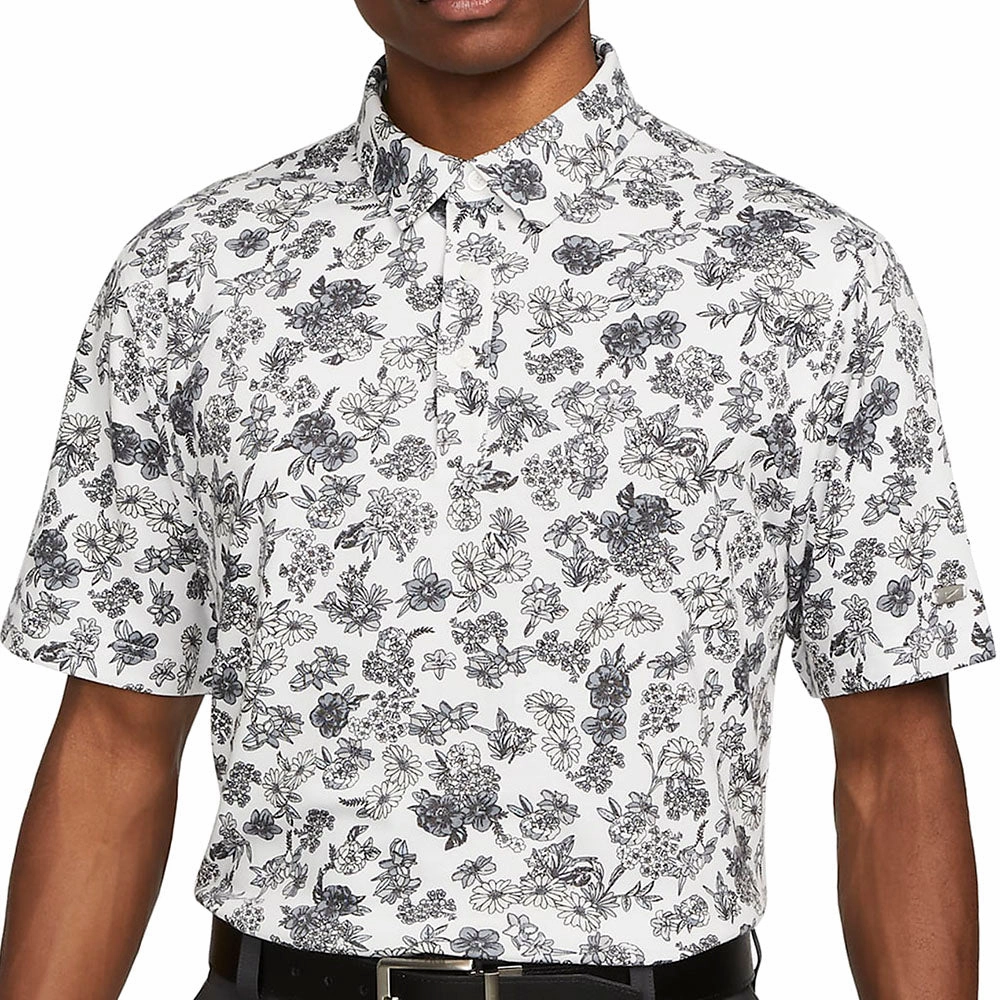 Nike Dri-FIT Player Floral Print Polo Shirt - White/Brushed Silver Lightweight Design
