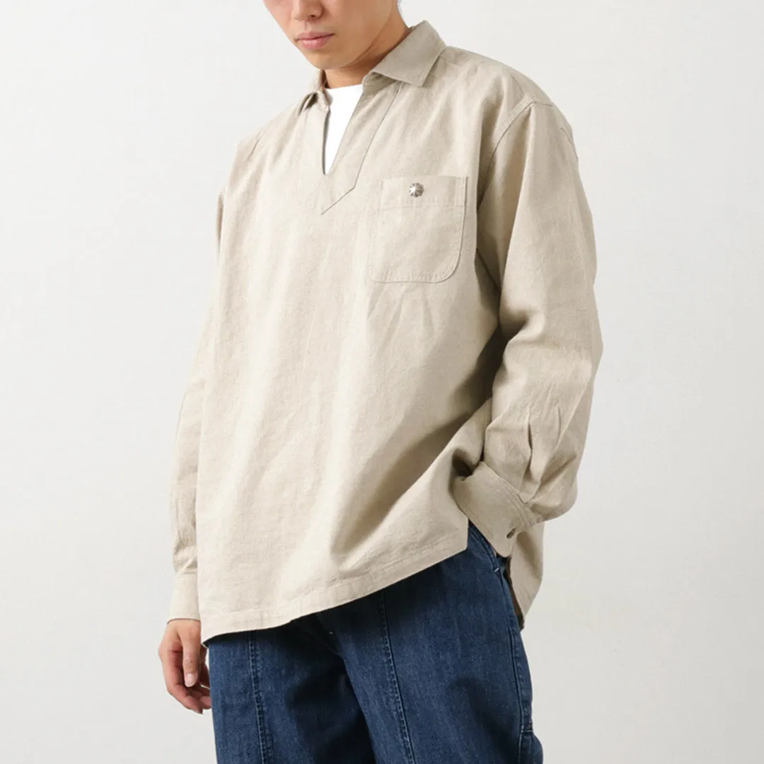 Mature Elegance BARNS / Cotton linen skipper button works concho shirt