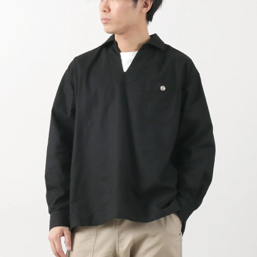 BARNS / Cotton linen skipper button works concho shirt Structured Collar