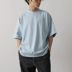 FUJITO / Half Sleeve T-Shirt Flexible Collar Longline Hemline