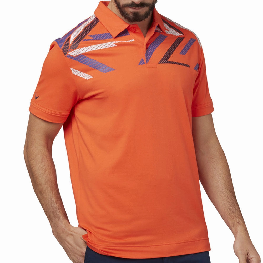 Callaway Street Mural Textured Print Polo Shirt - Tangerine Tango Pocket Detailing Casual Layers