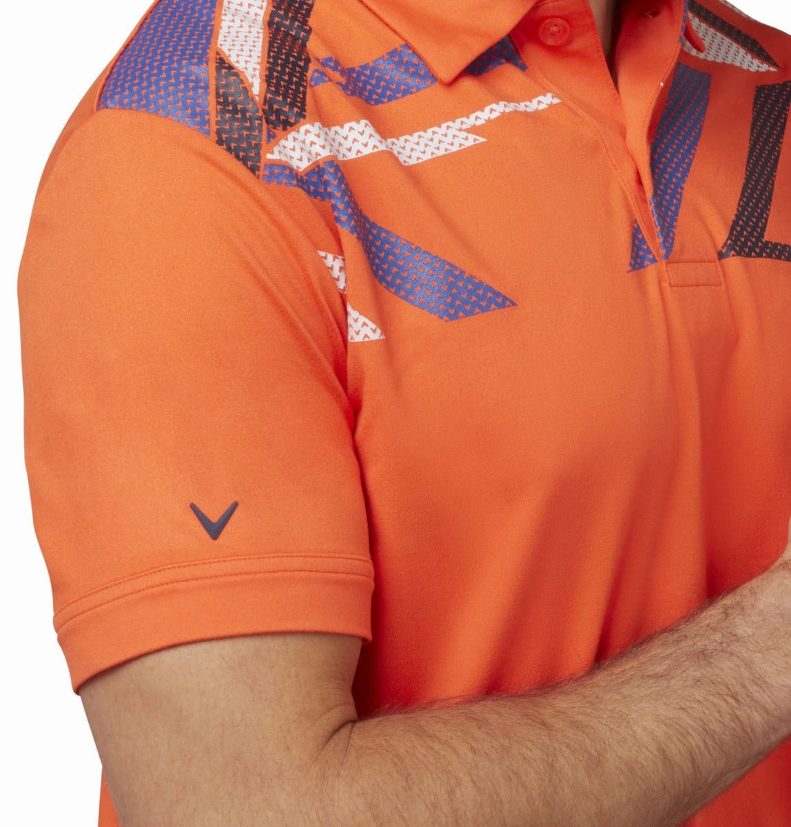 TearResistant Fabric Callaway Street Mural Textured Print Polo Shirt - Tangerine Tango