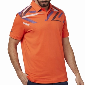 Callaway Street Mural Textured Print Polo Shirt - Tangerine Tango Pocket Detailing Casual Layers