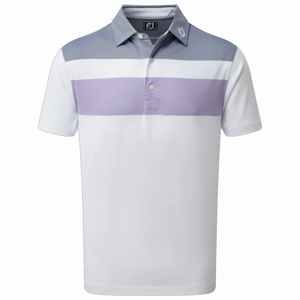 Effortless Vibe FootJoy Double Block Birdseye Pique Polo Shirt - White/Purple/Blue