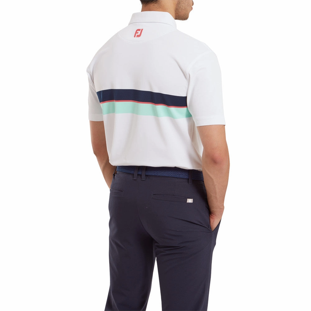 FootJoy Double Chest Band Pique Polo Shirt - White Cozy and Light Airflow Ventilation