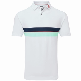 Wide Neck Opening ReinforcedShoulderPanels FootJoy Double Chest Band Pique Polo Shirt - White