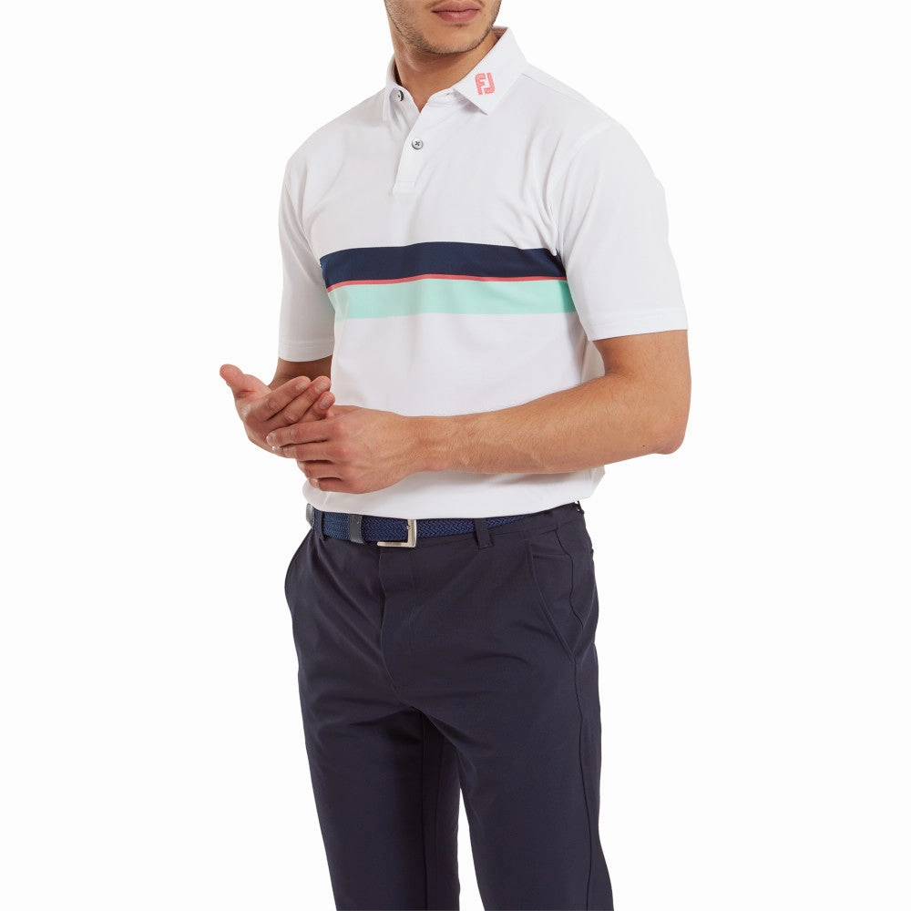VintageWash Modern Twist FootJoy Double Chest Band Pique Polo Shirt - White