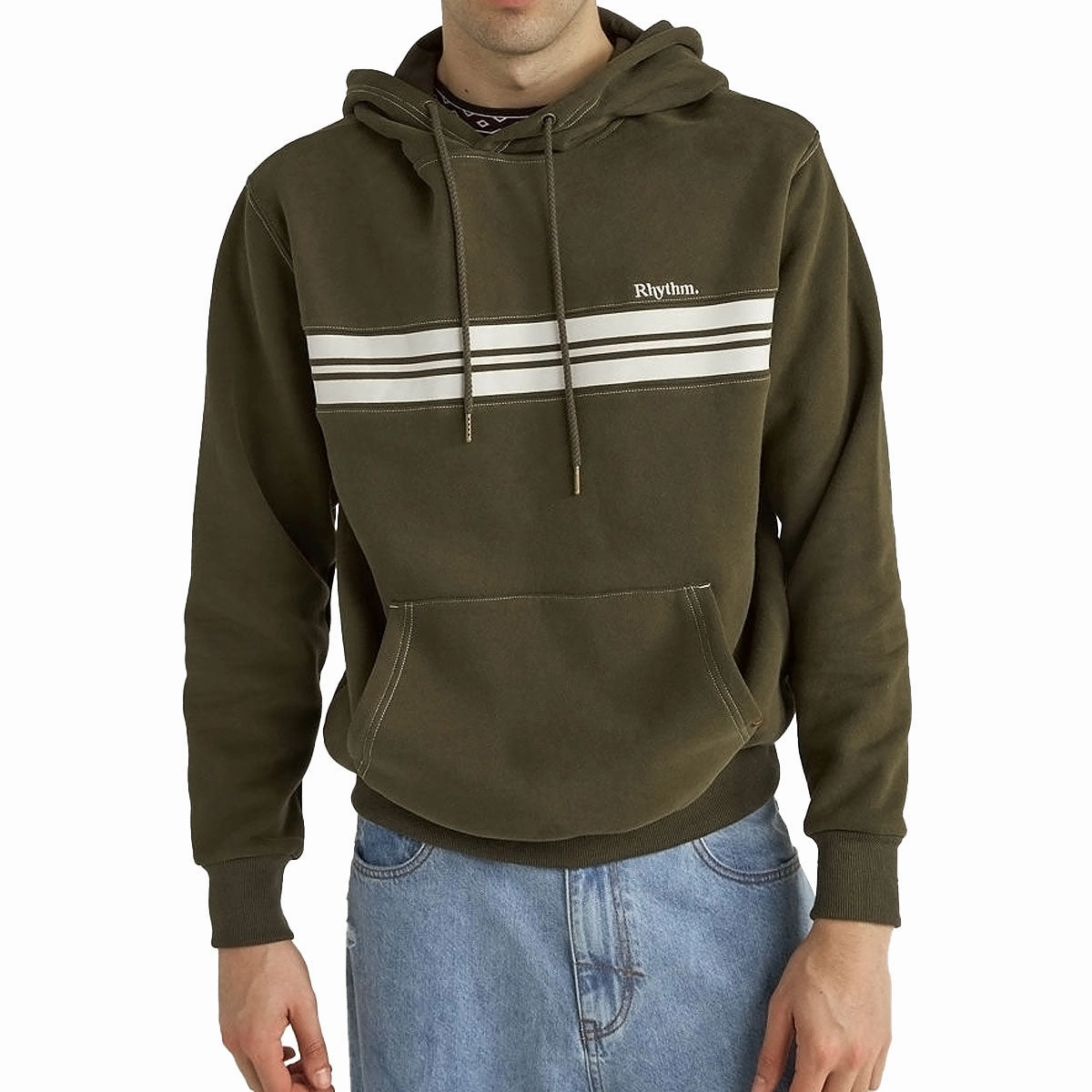 Rhythm Panel Fleece Hoodie - Military Olive City Streets African style