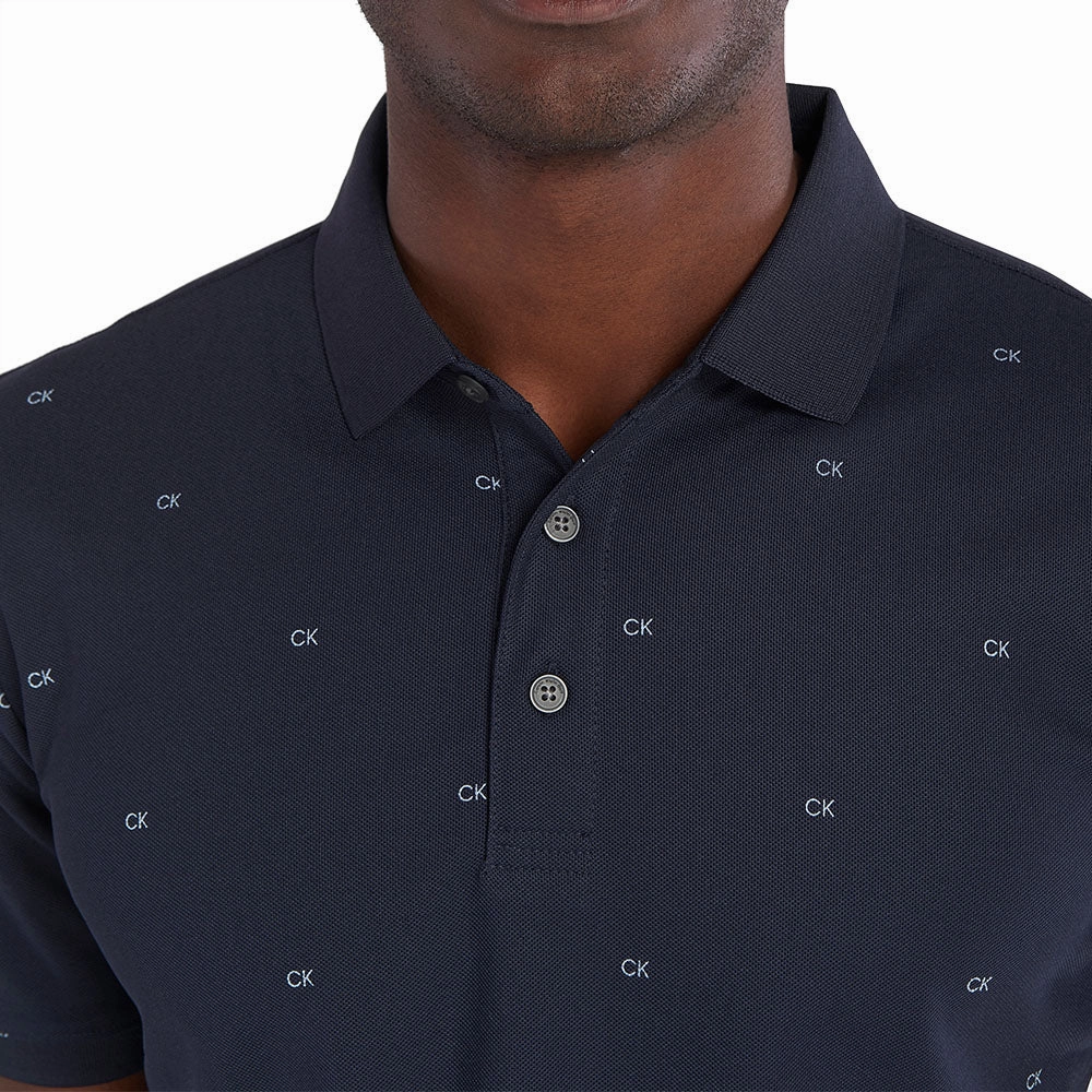 Classic Smart long sleeved Calvin Klein Monogram Pique Polo Shirt - Navy/Artic Ice