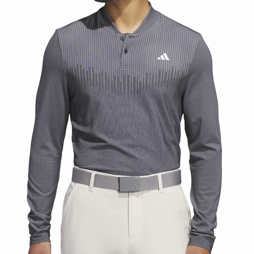 adidas Ultimate365 Tour Primeknit Long Sleeve Polo Shirt - Black Recycled Polyester