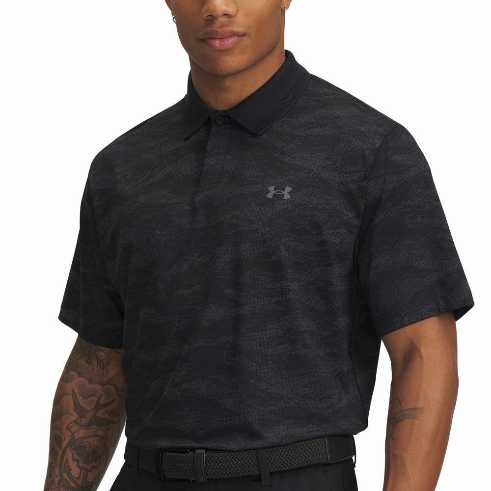 Under Armour Drive Chill Printed Polo Shirt - Black/Anthracite/Castlerock Travel Trend