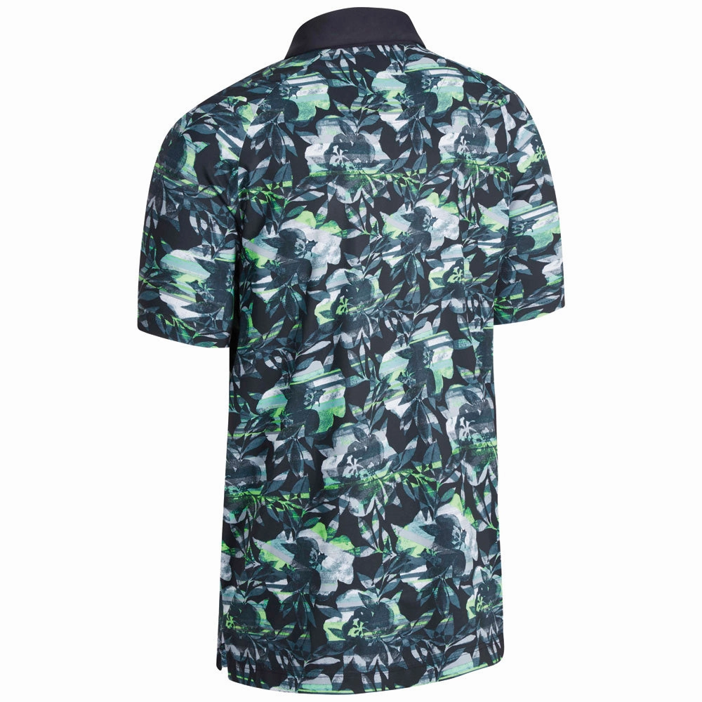 Stylish Design Micro Perforation Callaway Floral Printed Polo Shirt - Caviar