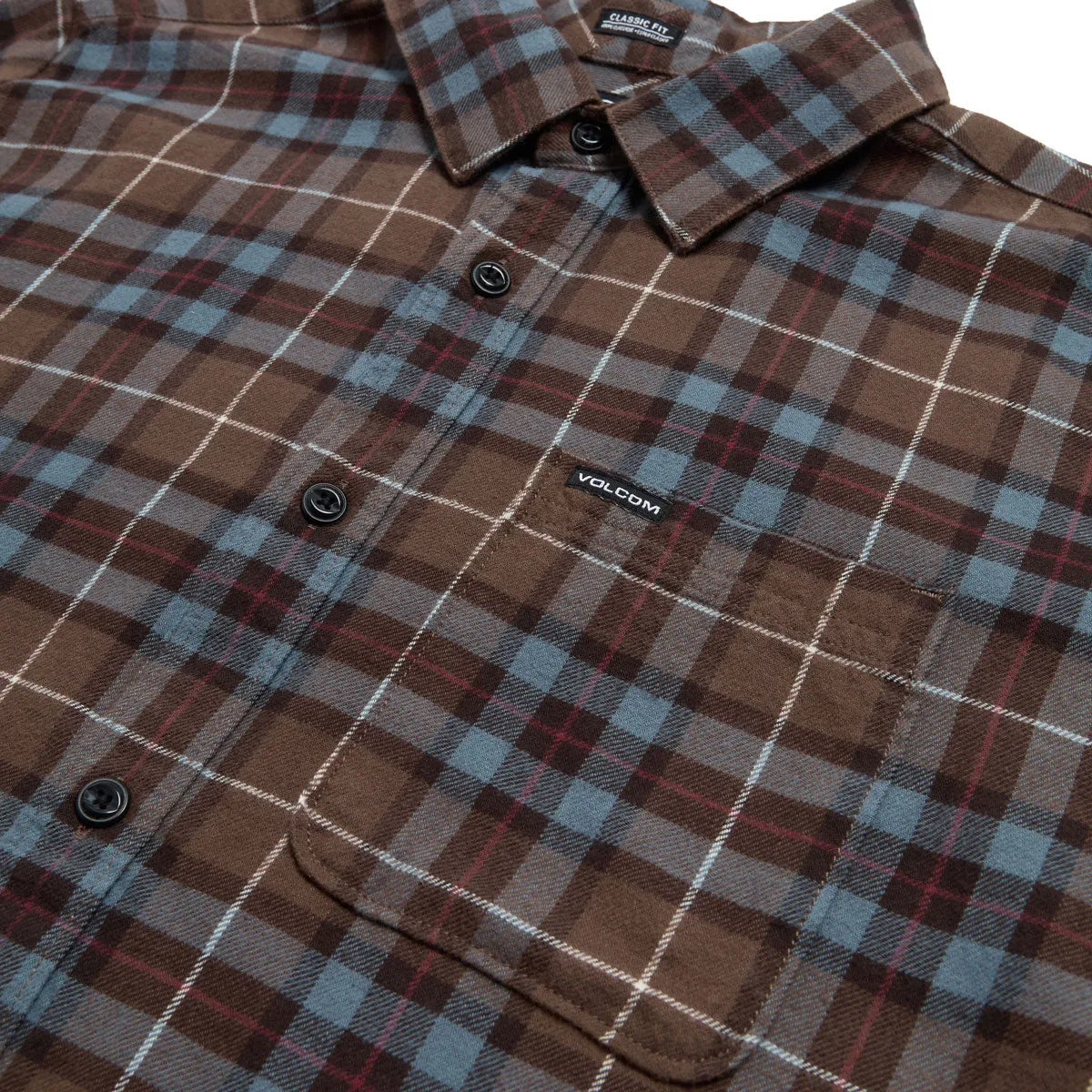 Resort Wear Bold Graphics Volcom Caden Plaid Long Sleeve Shirt - Brown Stone