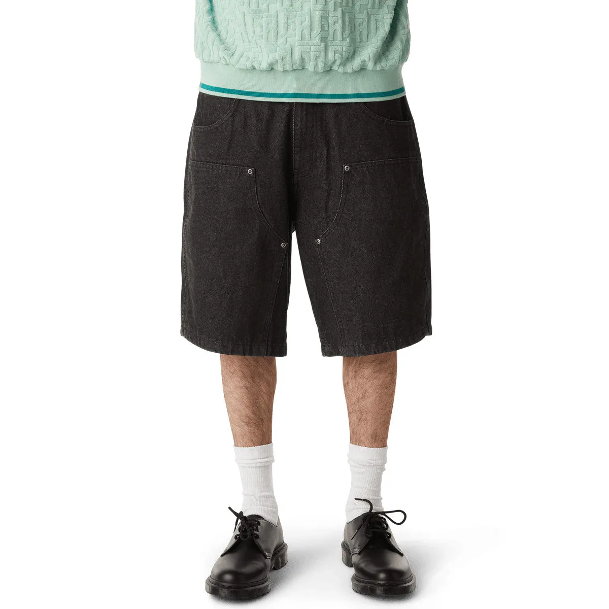 HUF Classic H Double Knee Denim Shorts - Black Denim Casual Fit Daily Wear