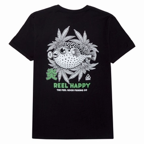 Reel Happy Puff Puff Blaze T-Shirt - Black Classic Look Ethically Sourced Cotton