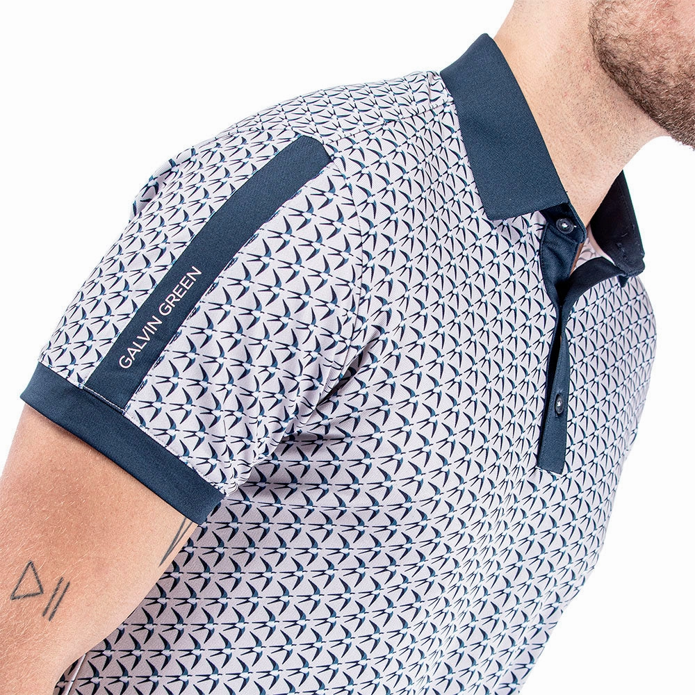 Floral Print Galvin Green Malcolm Ventil8  Polo Shirt - Cool Grey/Navy/White