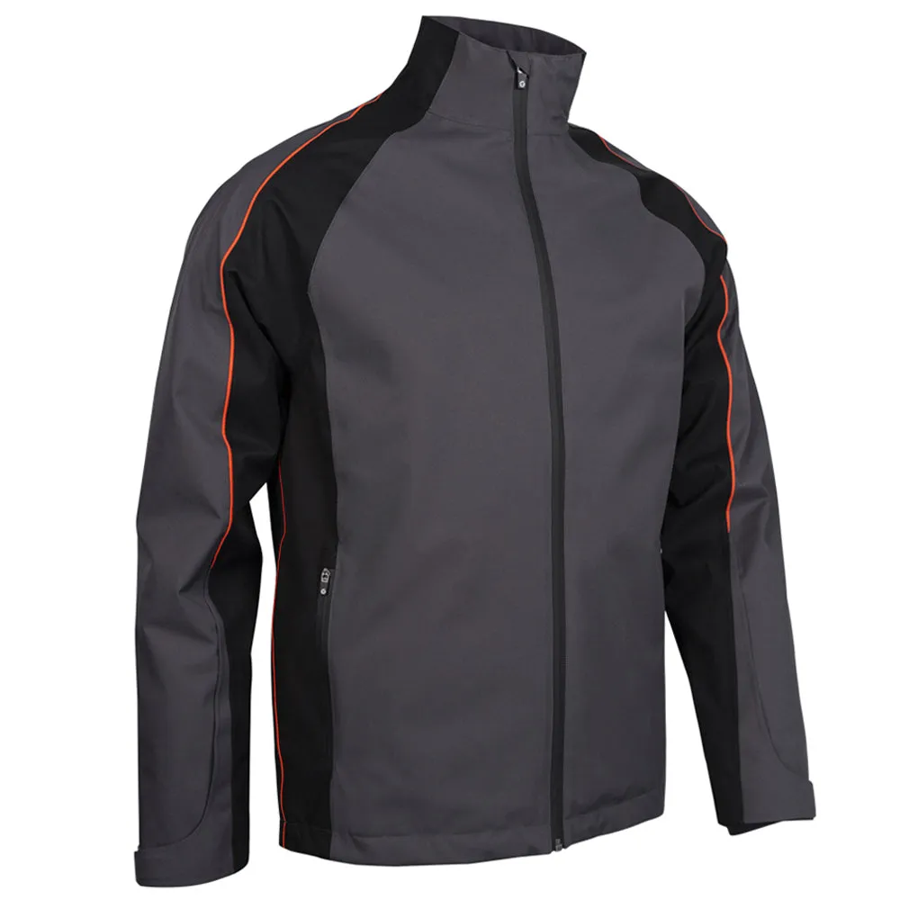 Sunderland Typhoon Waterproof Golf Jacket - Charcoal/Black/Inferno Lightweight Layer Ergonomic Shoulder Fit