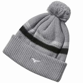 Mizuno Breathe Thermo Knit Pom Pom Beanie - Grey Farm Style International Travel