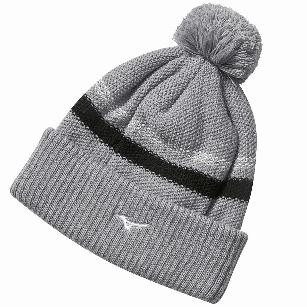 Mizuno Breathe Thermo Knit Pom Pom Beanie - Grey Farm Style International Travel