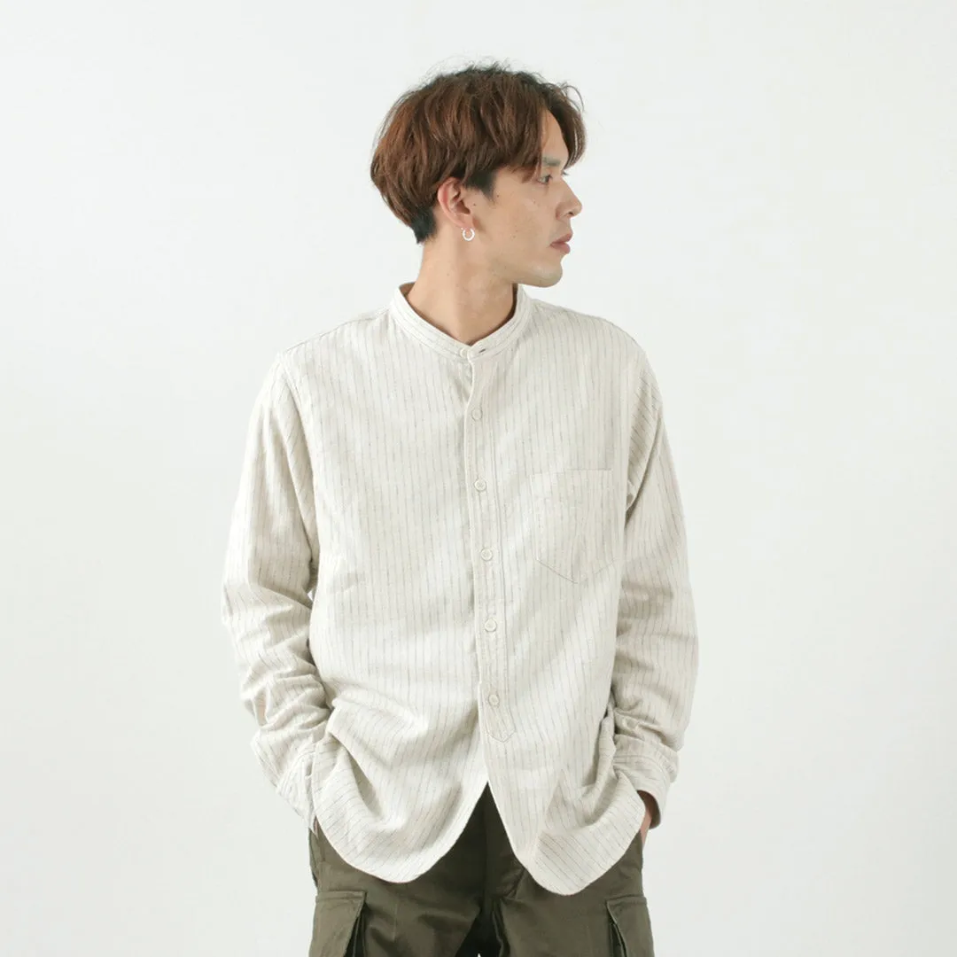 FOB FACTORY / F3485 C/W STRIPE BAND COLLAR Shirt Plaid Design Flexible Placket Structure