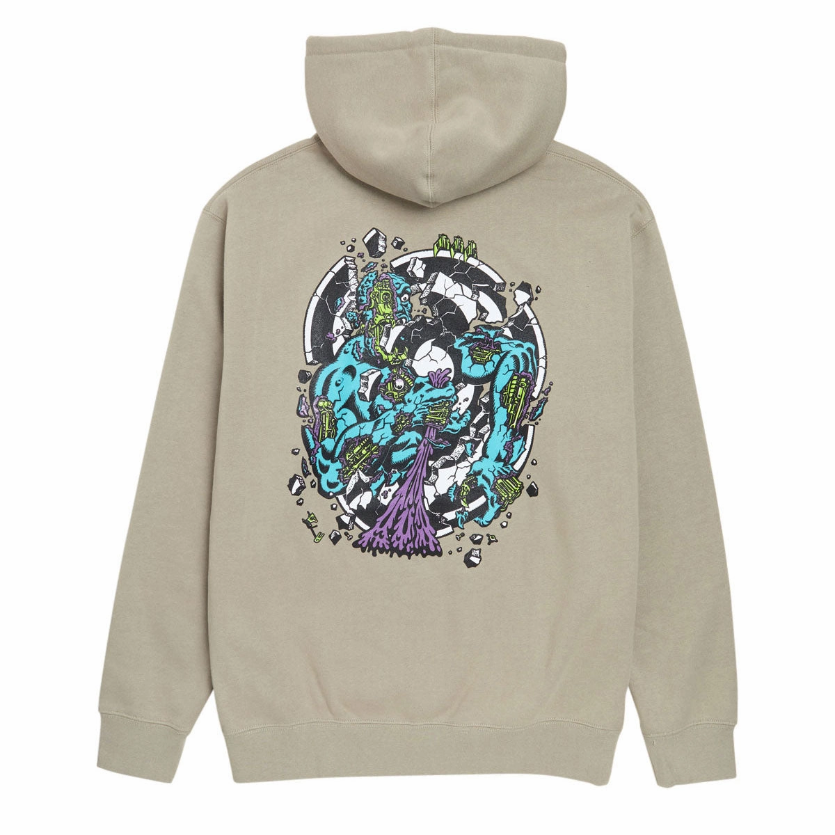 Santa Cruz Roskopp Dissect Hoodie - Cement Faux Suede Multi Panel Construction