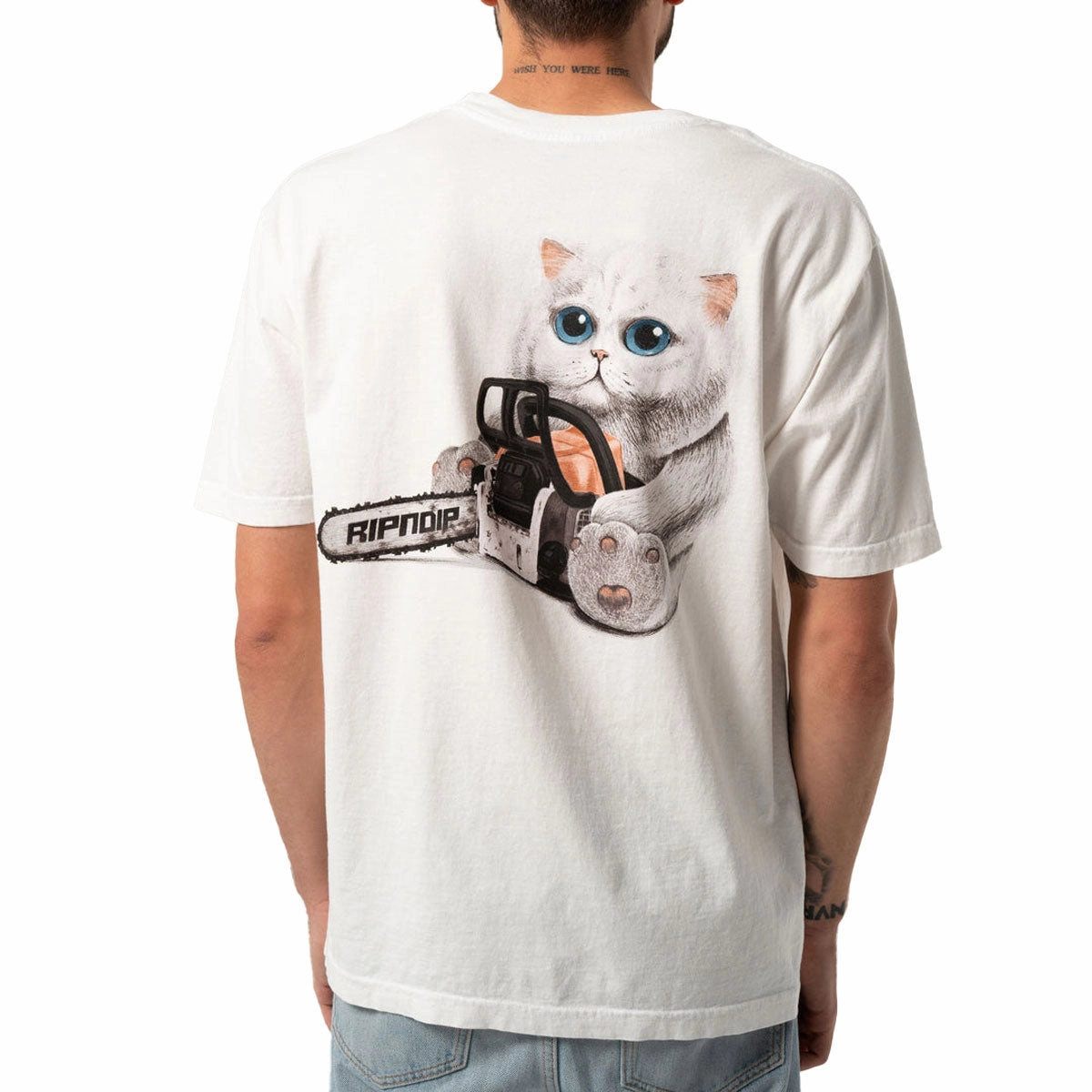 All-Season Comfort Flexible Cuff Design RIPNDIP Find Out T-Shirt - Bone