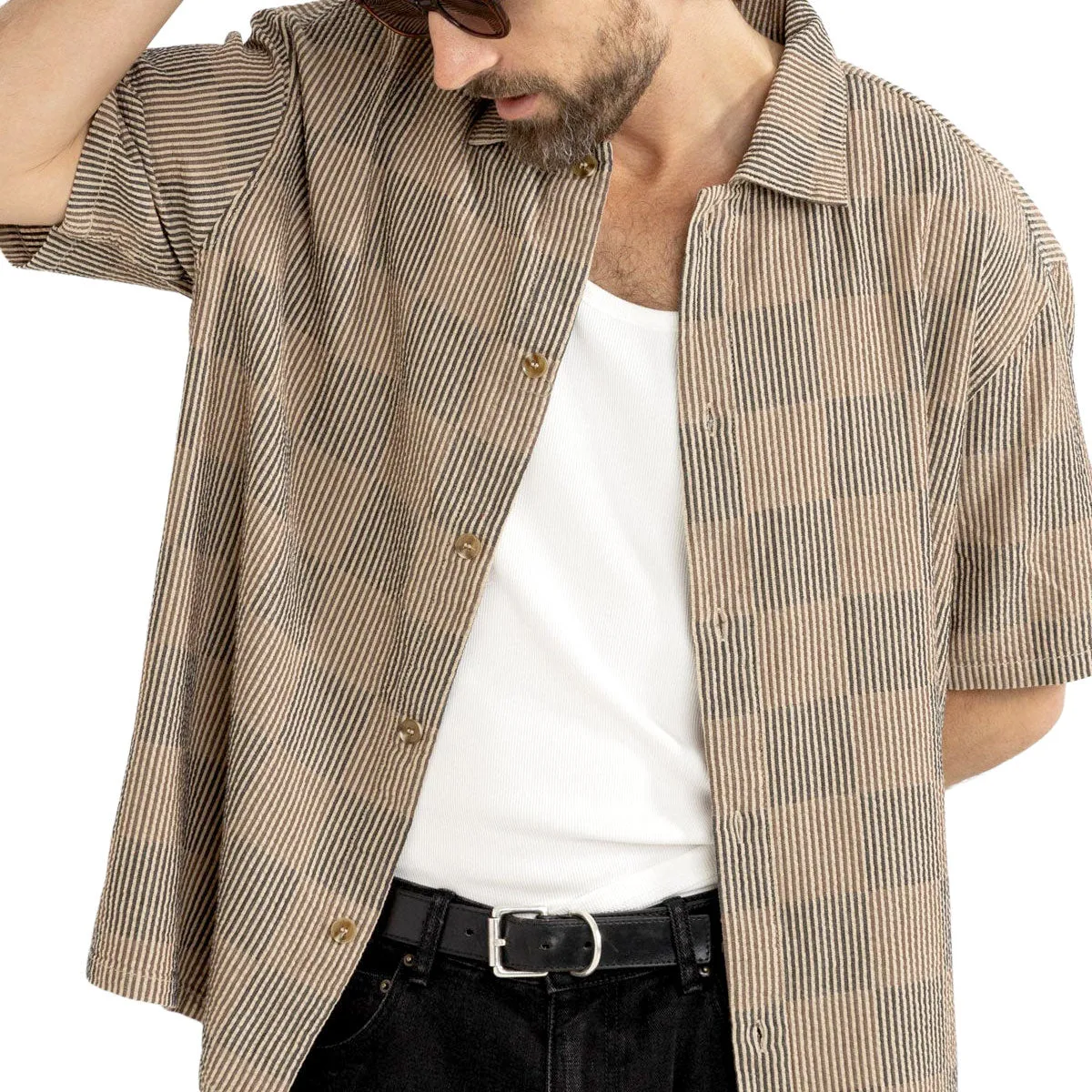 Lace Accent Ethical production Rhythm Tanner Check Shirt - Tobacco