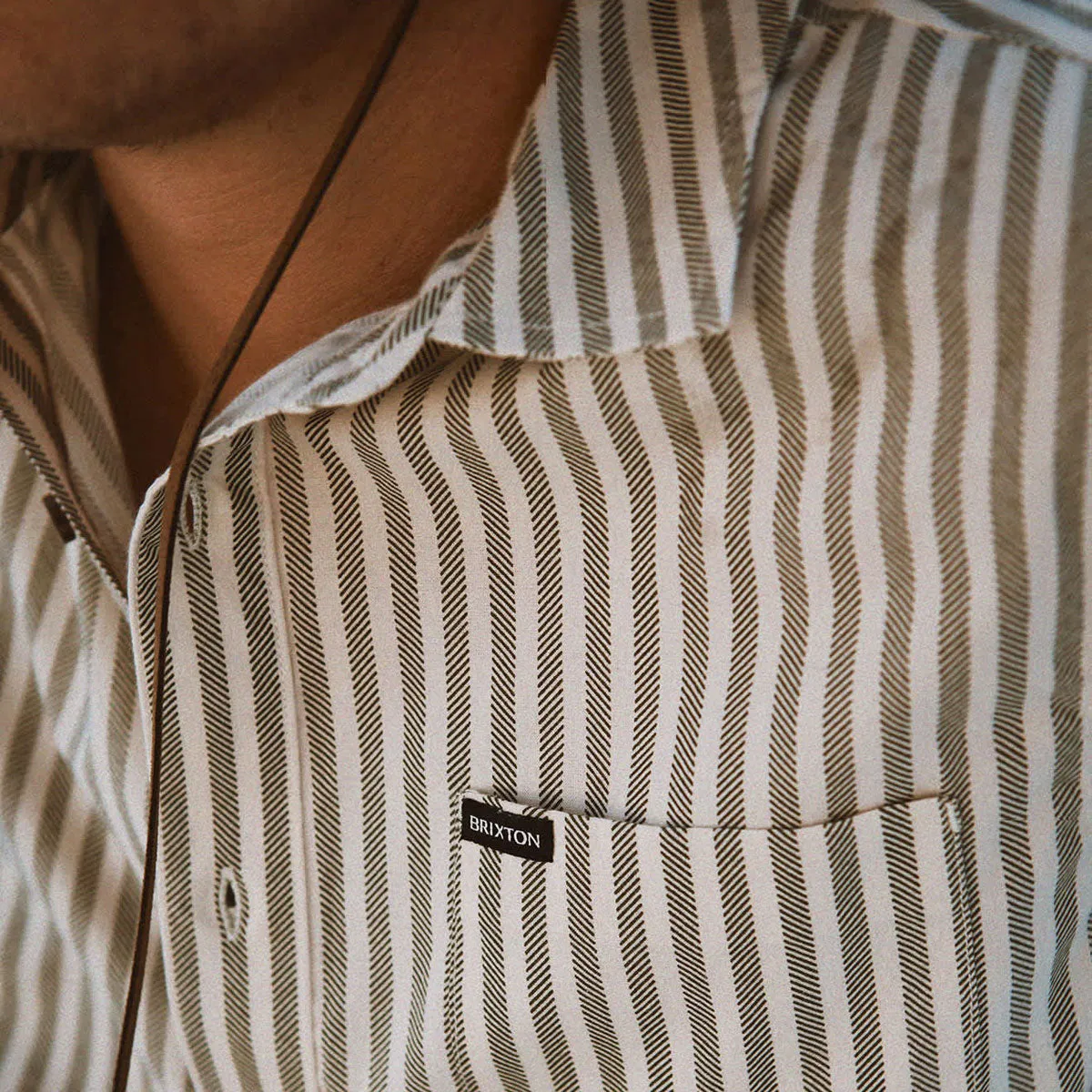 Limited Edition Anti Pilling Treatment Brixton Charter Print Shirt - Whitecap/Ivy Green Stripe