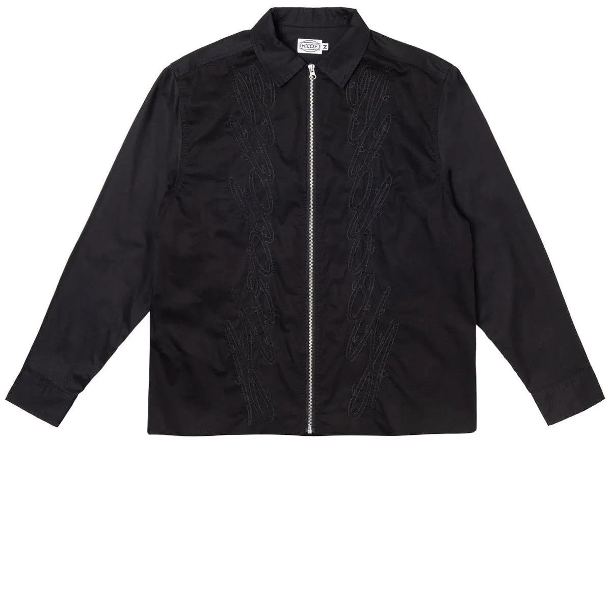 Pure Cotton Hoddle Thorn Zip Up Long Sleeve Shirt - Black