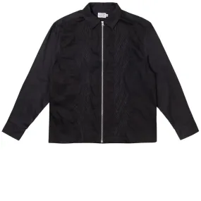 Pure Cotton Hoddle Thorn Zip Up Long Sleeve Shirt - Black