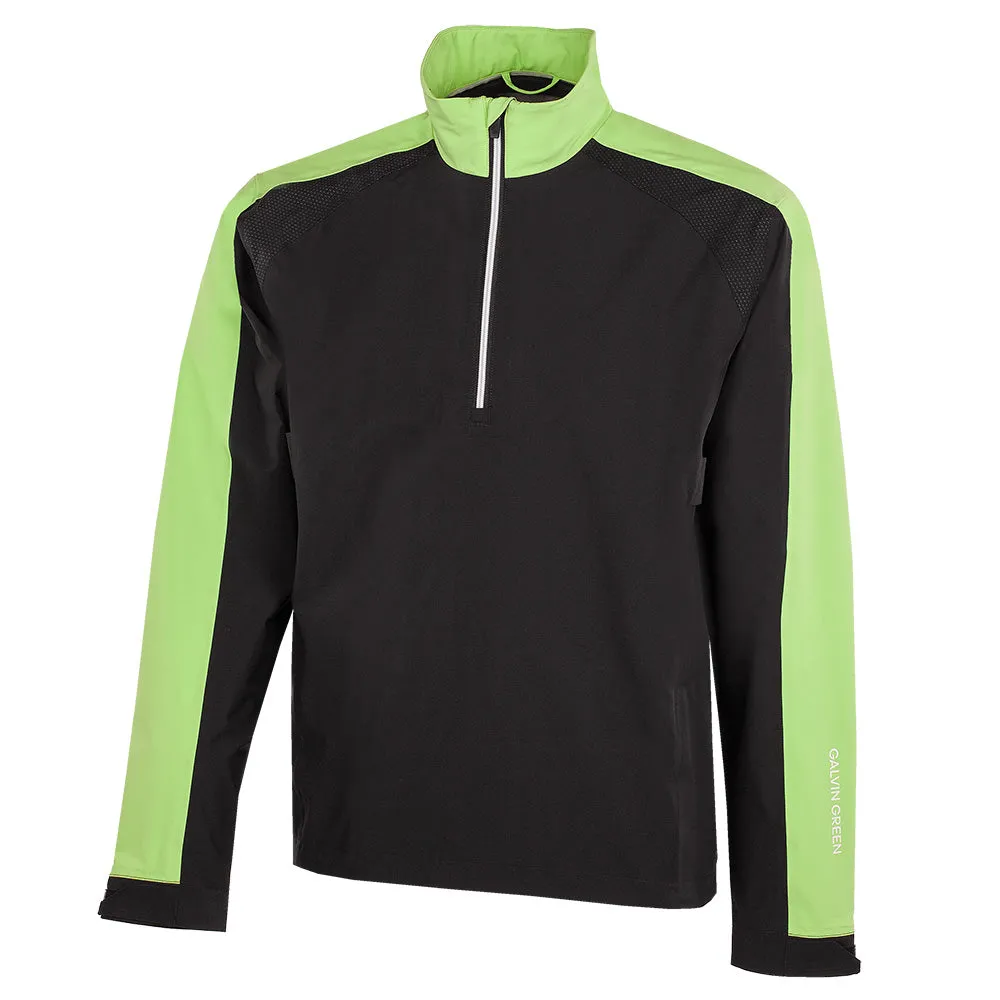 Laser Cut Vents Galvin Green Adam 1/4 Zip Waterproof Jacket - Black/Fresh Green