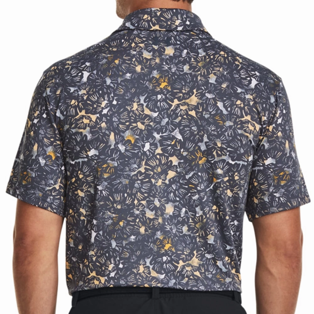 Under Armour Playoff 3.0 Printed Polo Shirt - Downpour Grey/Mesa Yellow Tagless Neckline
