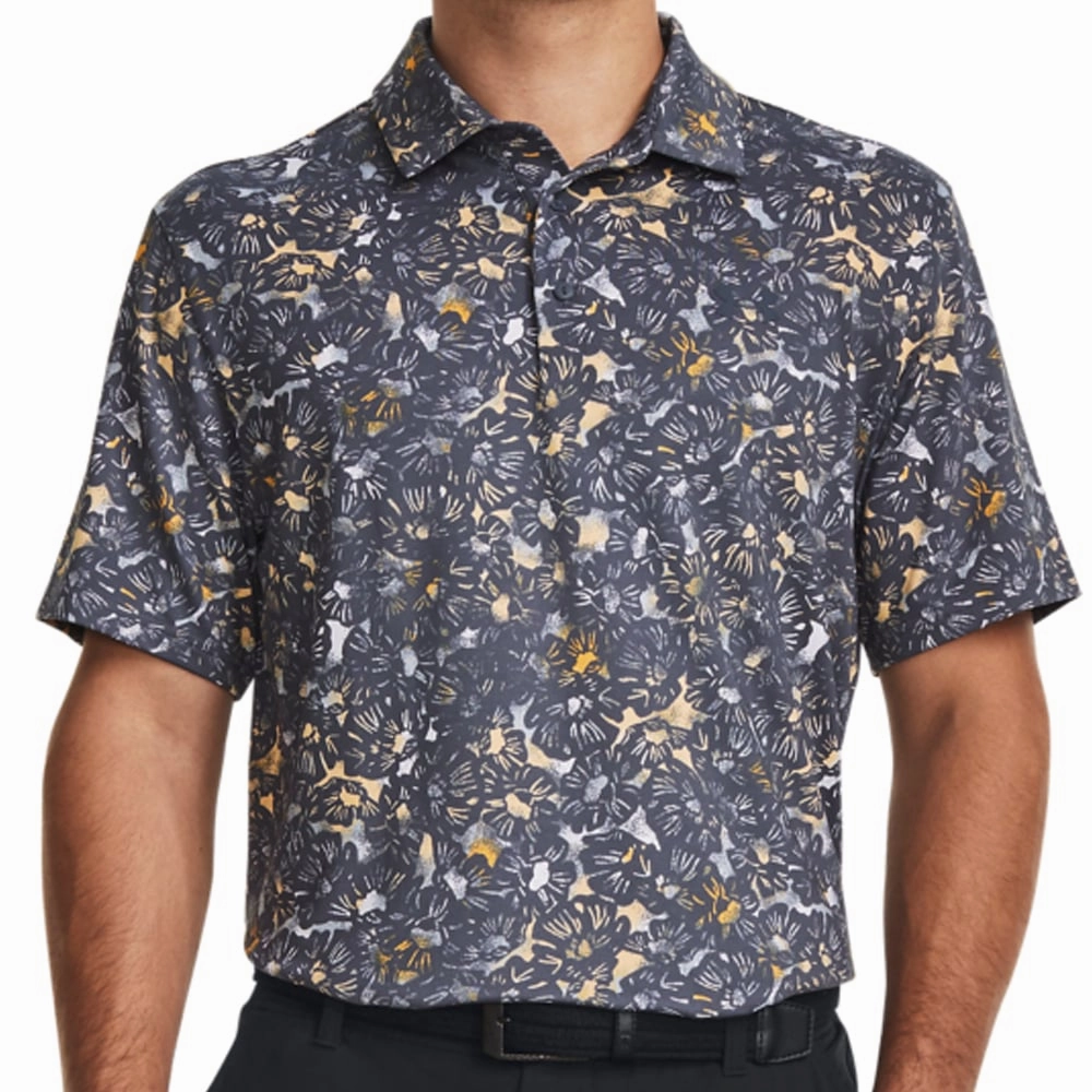 Under Armour Playoff 3.0 Printed Polo Shirt - Downpour Grey/Mesa Yellow Classic Wear Minimal Comfort Wear