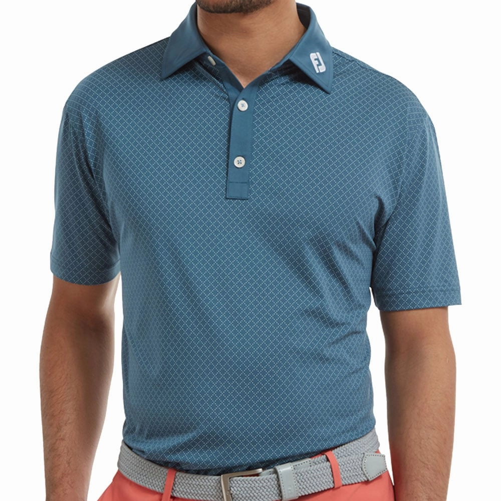 FootJoy Diamond Dot Print Lisle Polo Shirt - Ink/White Tight Fit Reinforced Collar