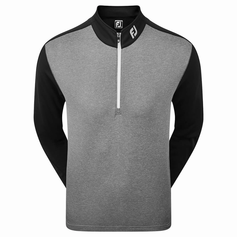 FootJoy Heather Colour Block Chill-Out Sweater - Black/Heather Coal Simple Wear Weekend Active