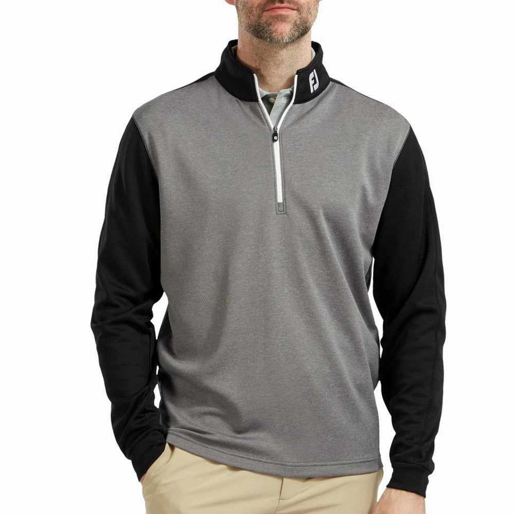 Holiday Wear gemstone accents FootJoy Heather Colour Block Chill-Out Sweater - Black/Heather Coal