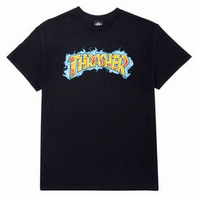 Denim combination Travel Trend Look Thrasher Graff T-Shirt - Black