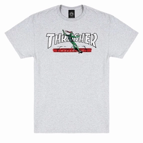 Thrasher Red Curb By LSD Worldpeace T-Shirt - Ash Grey Running Gear
