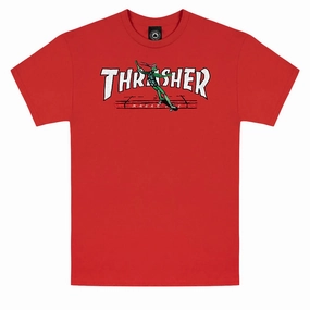 Thrasher Red Curb By LSD Worldpeace T-Shirt - Red Microfiber texture Lightweight Comfort
