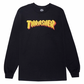 Thrasher Stacked Long Sleeve T-Shirt - Black Breathable Look Fashionable